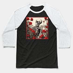 Creepy Skeleton Flower Cartoon Vintage Baseball T-Shirt